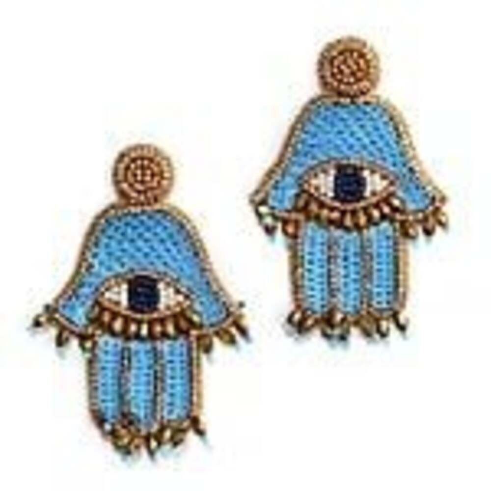 Beaded Hamsa Hand Earrings with Evil Eye Detail